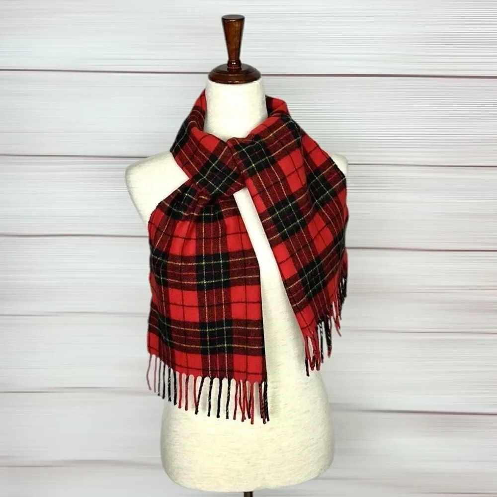 CHRISTOPHER HAYES Vintage Wool Plaid Red and Black Scarf made in England Unisex